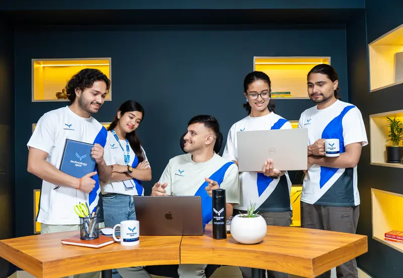 Technology Spot digital marketing team collaborating on an SEO campaign in their Nepal office