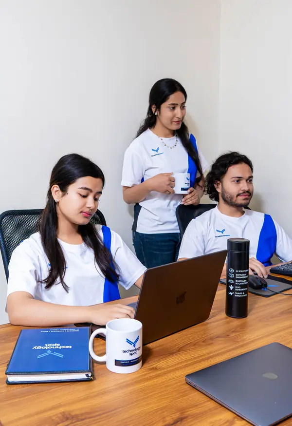 Web developers and designers working at a desk